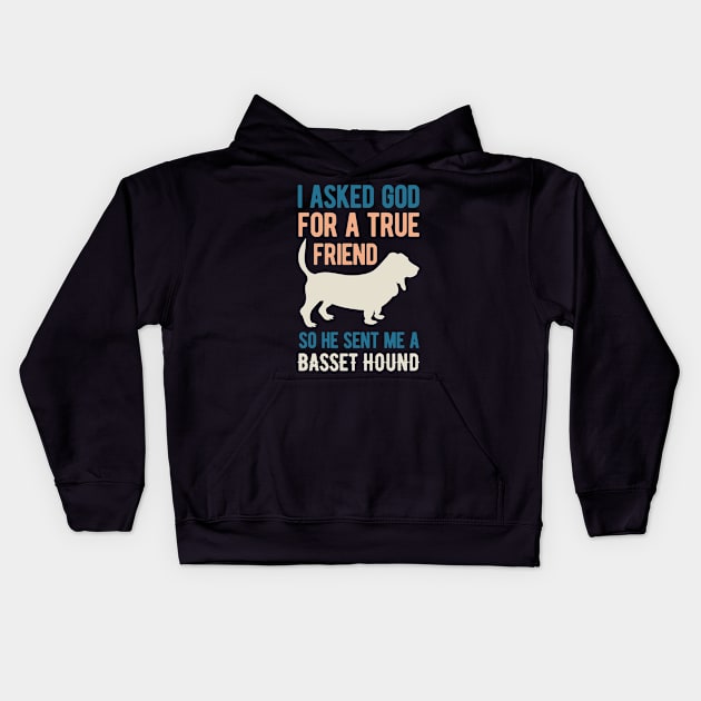 Funny Basset Hound Dog Kids Hoodie by TheVintageChaosCo.